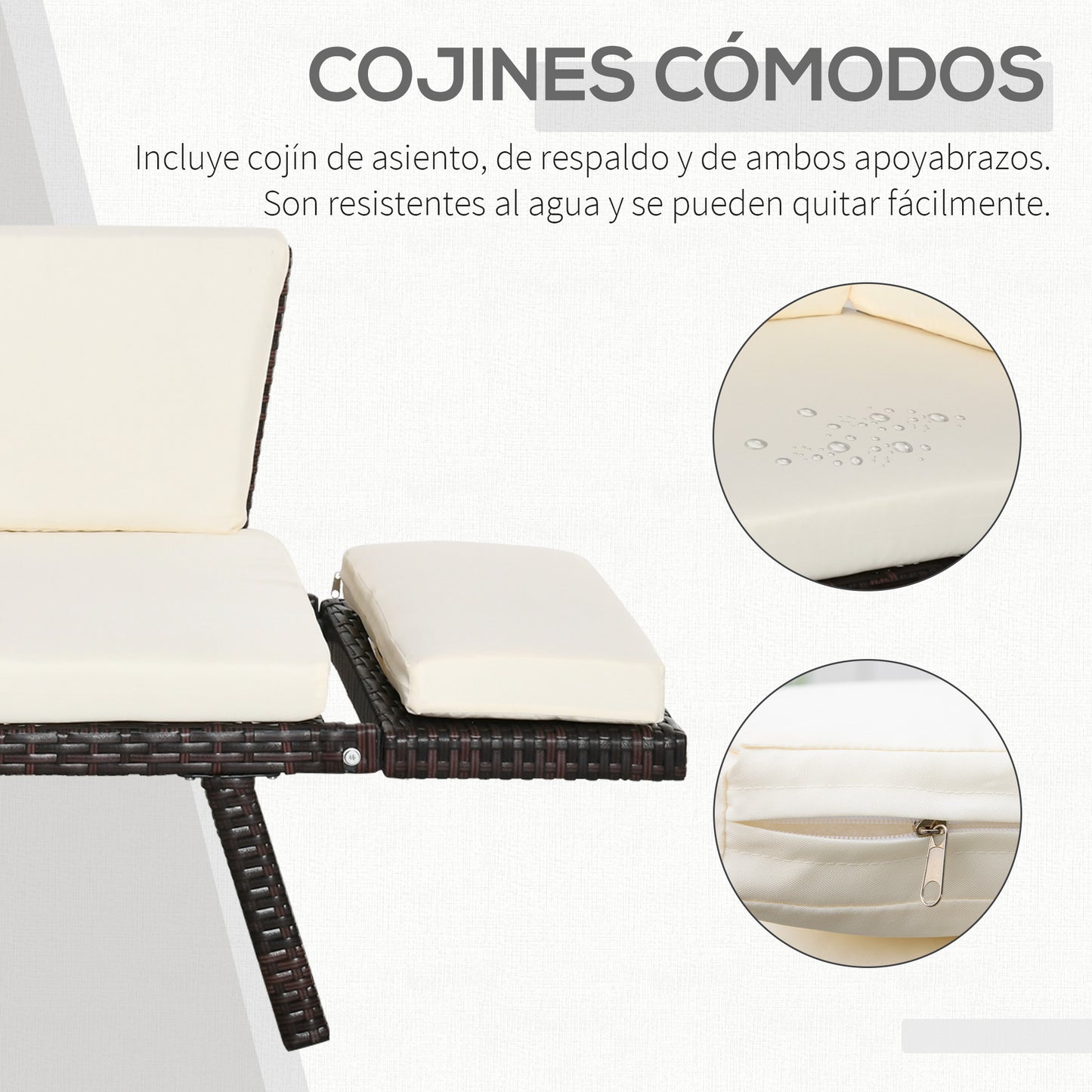 Outsunny Sofá De Ratán 2 Plazas Convertible Cama Con Cojines Acolchados Beige_5