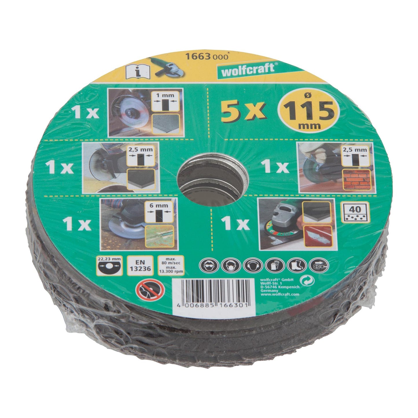 1 set básico para amoladoras angulares 5 piezas Wolfcraft