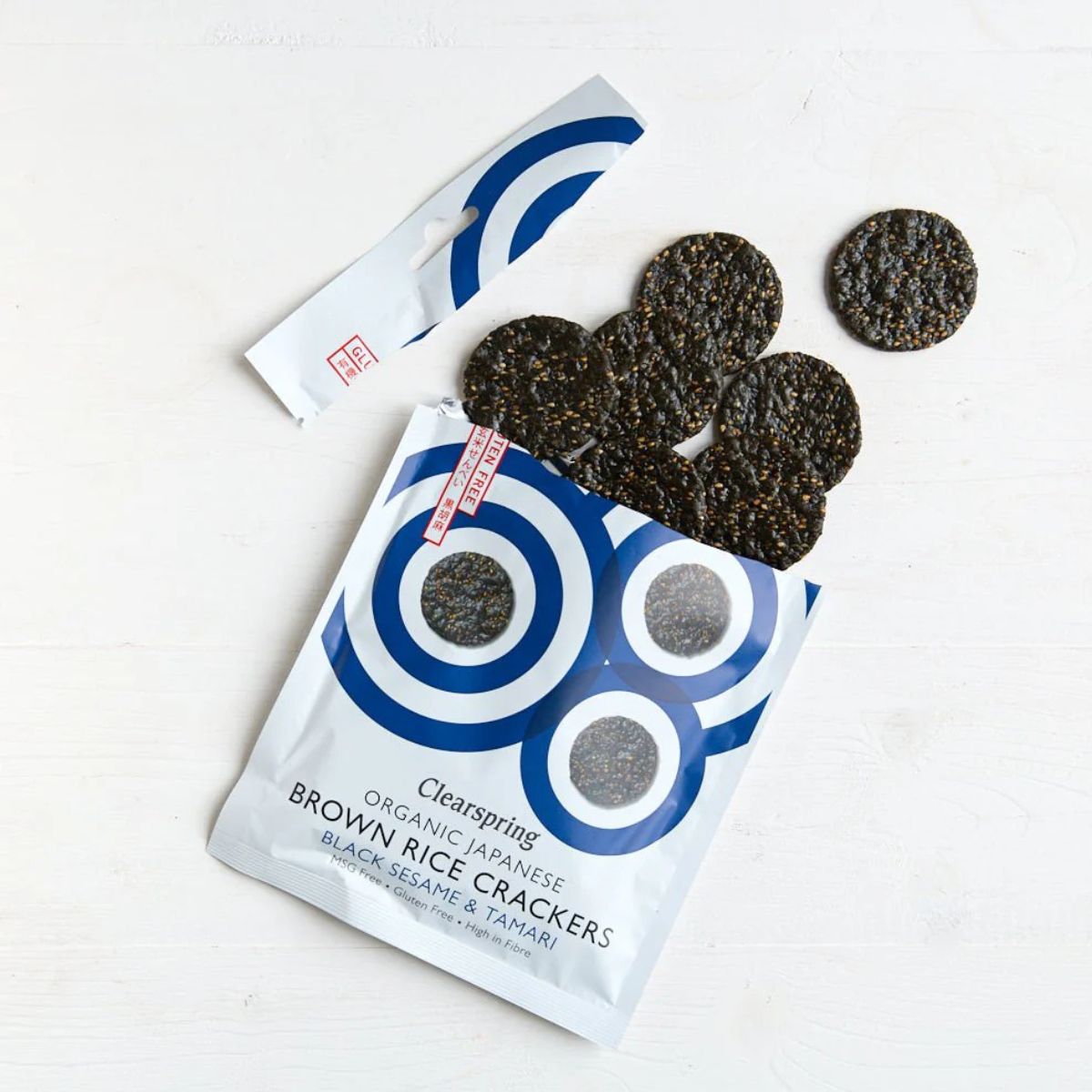 Bolachas biológicas de arroz integral e sésamo preto Clearspring 40g