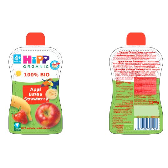 Maçã, Banana e Morango Biológicos Saquetas +4 meses HiPP 100 g