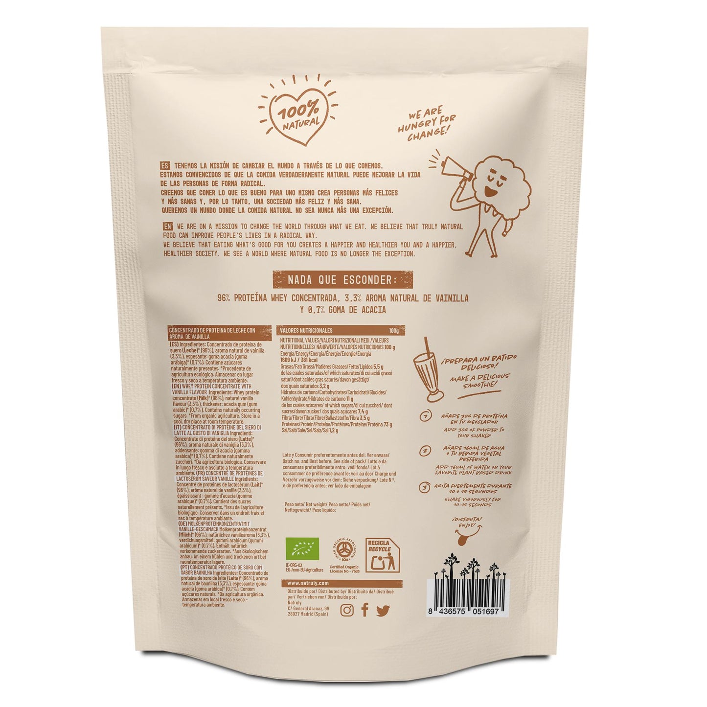 Proteína de soro de leite de baunilha Natruly, 350g