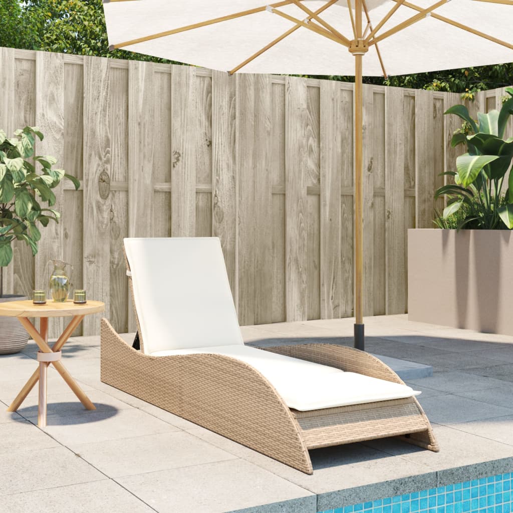 Tumbona Con Cojín Ratán Sintético Beige 60x205x73 Cm / Vetonek_5