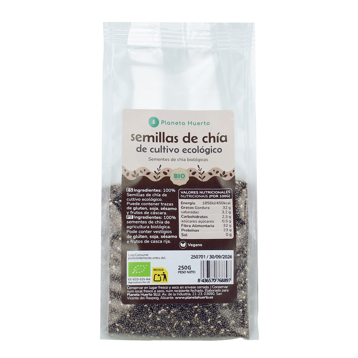 Sementes de Chia Biológicas Planeta Huerto 250g