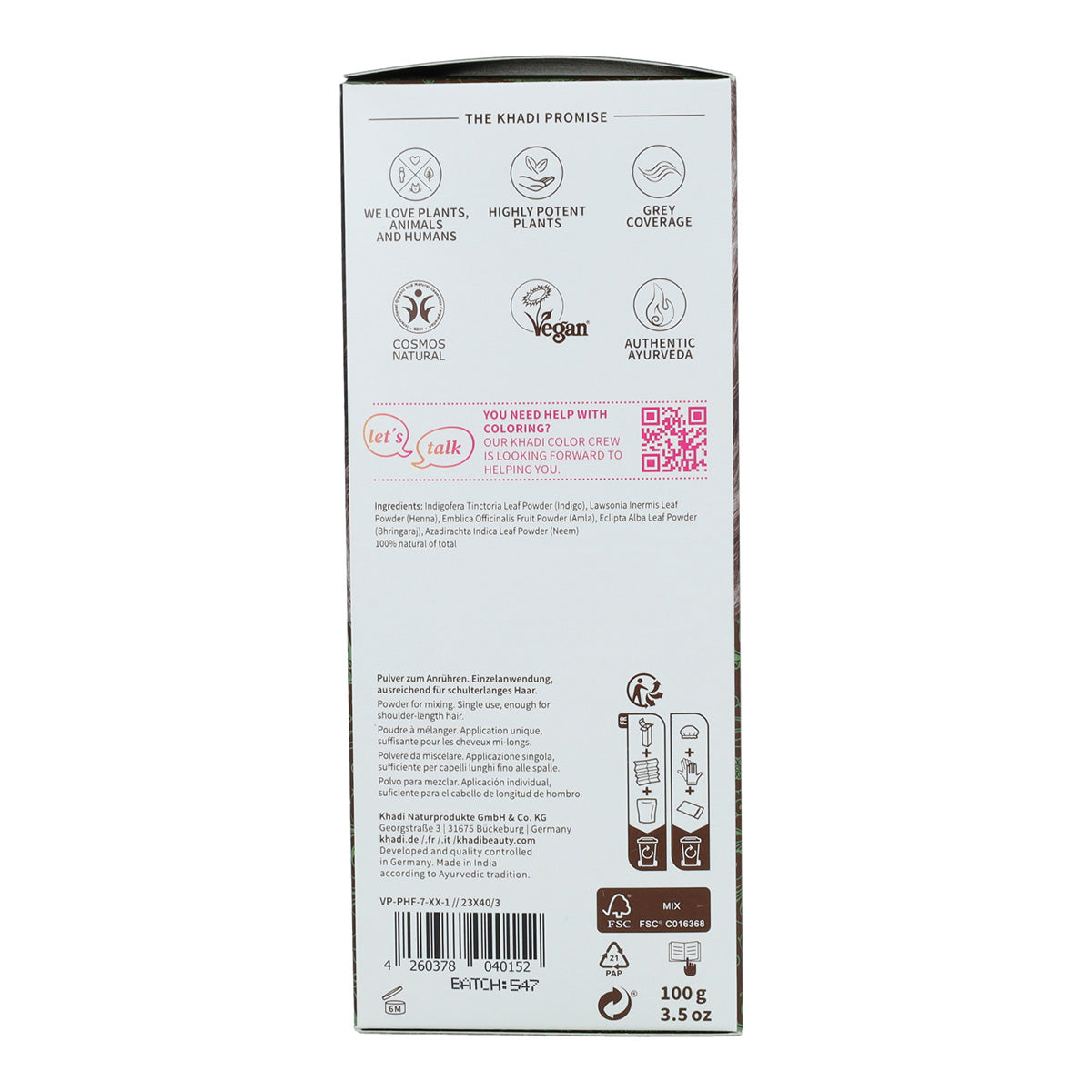 Corante natural castanho avelã Khadi 100 g