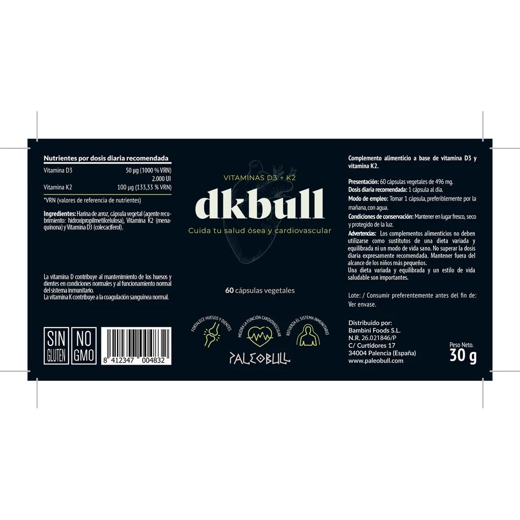 DKbull Vitaminas D3 + K2 Paleobull 60 cápsulas