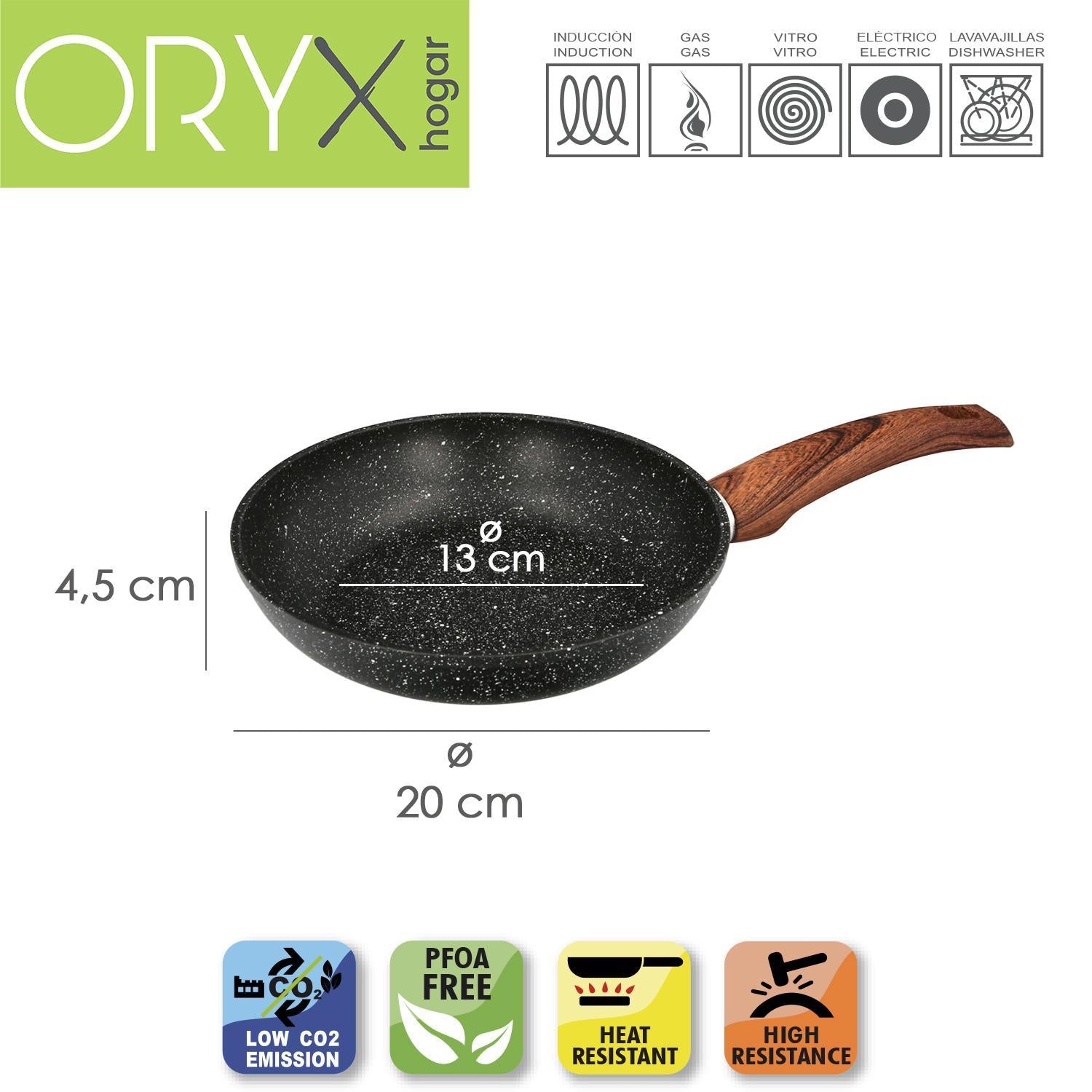 Sarten Aluminio Forjado Antiadherente Ø 20 X 4,5 Cm. Mango Engomado / 5 Capas / Acabado Piedra / Apta Para Todo Tipo De Cocinas