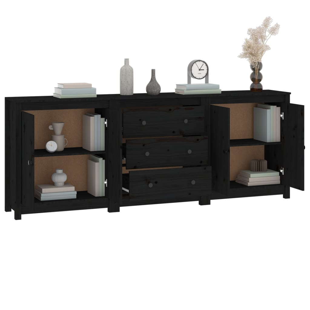 Aparador De Madera Maciza De Pino Negro 210x35x80 Cm_3
