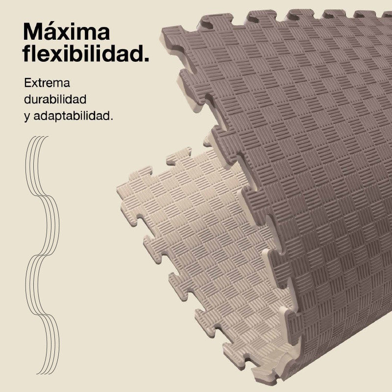 Jowy Tatami Puzzle 2cm 100x100cm, Pack 4 Unidades – Superficie 5 Líneas Gris/blanco