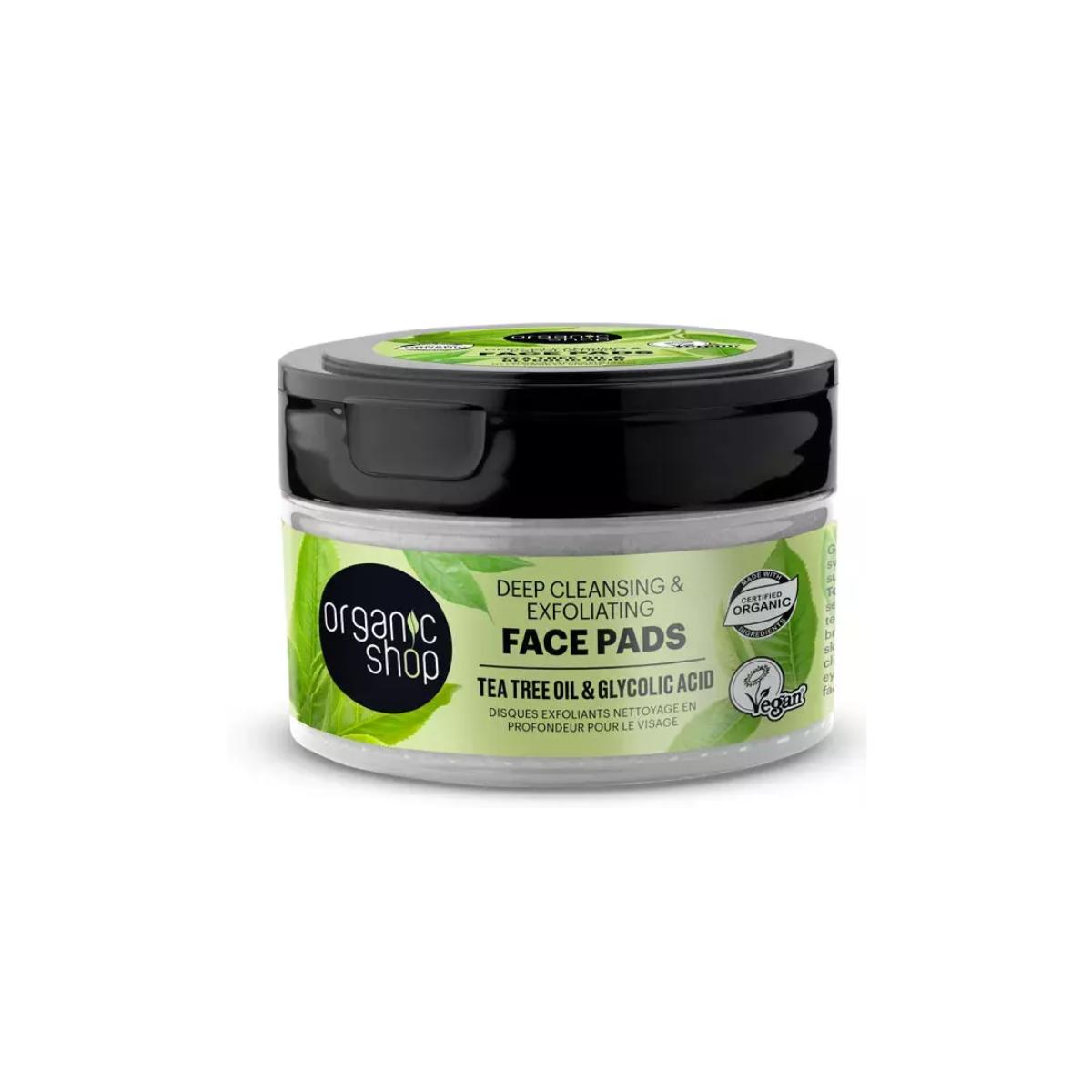 Discos faciais esfoliantes e de limpeza profunda, Organic Shop, 20 unidades