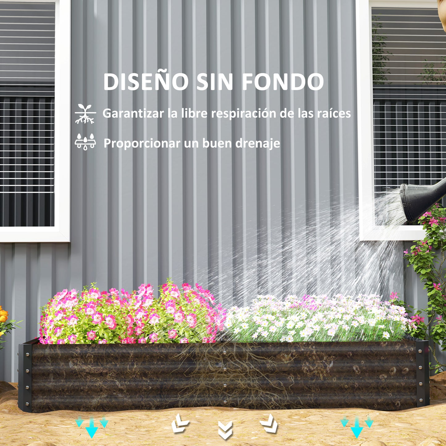 Outsunny Jardinera Elevada De Acero Galvanizado 180x90x30 Cm Gris Oscuro_5
