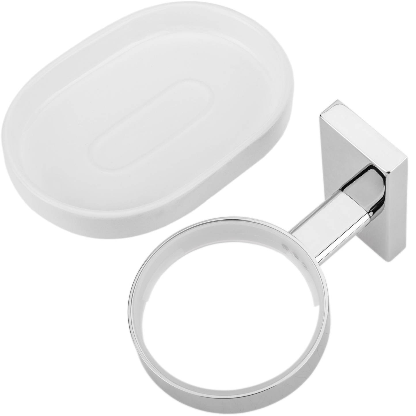 Soporte Cromado De Pared Para Jabón Con Plato Cerámico En Color Blanco Modelo Spool_4