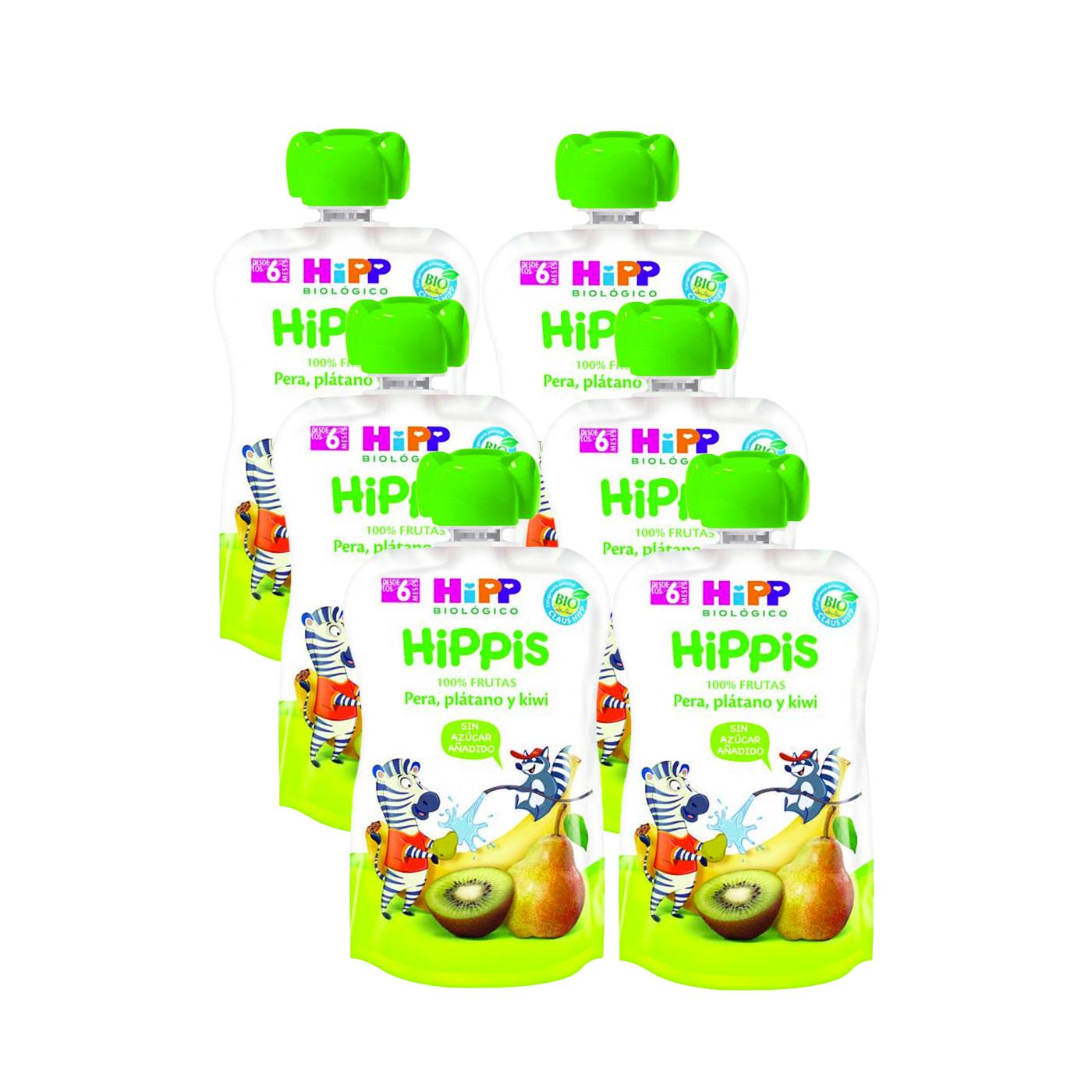 Pack de 6 saquetas HiPP Biológicas: Kiwi, Pêra e Banana, 100 g