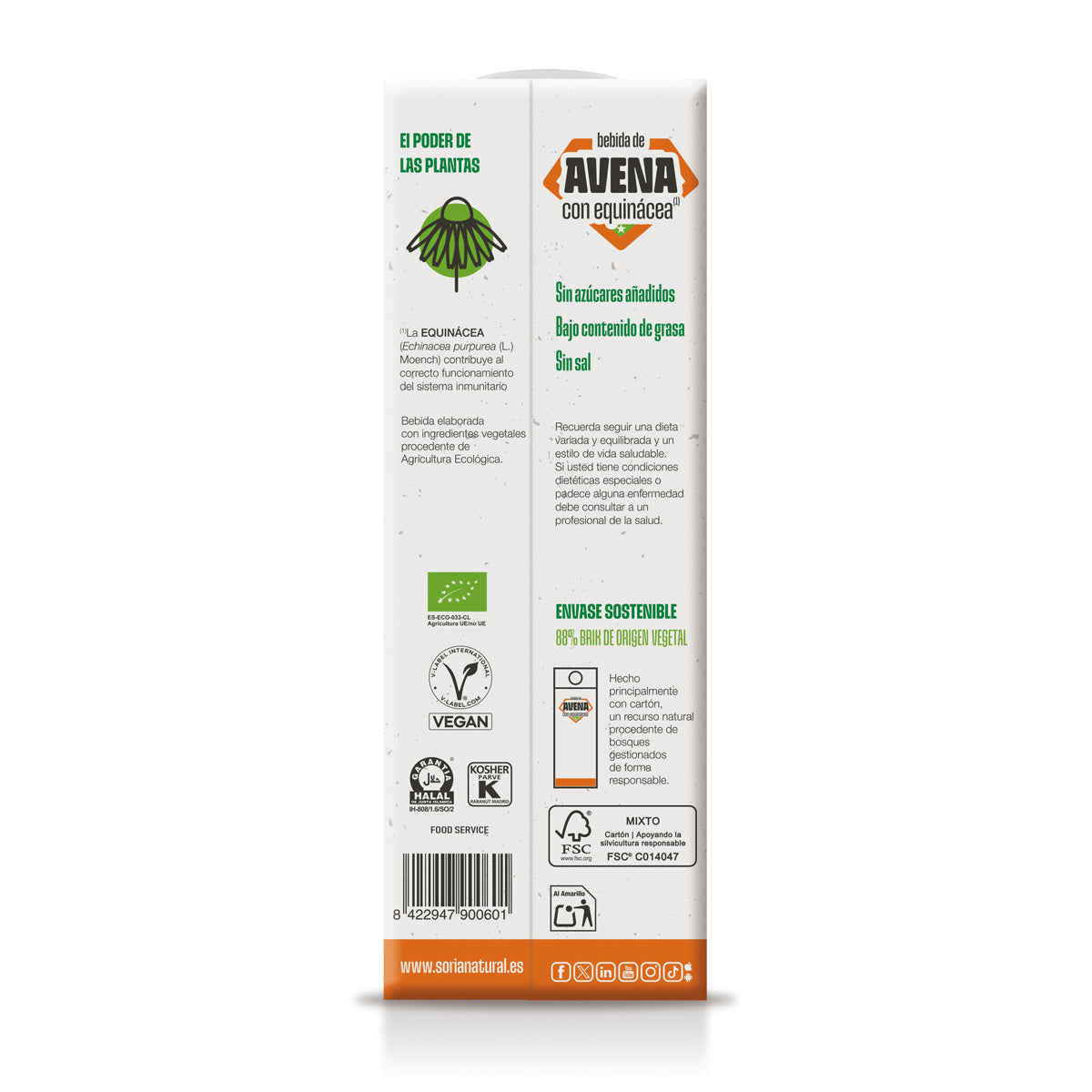 Bebida de aveia biológica com equinácea, Soria Natural, 1 L