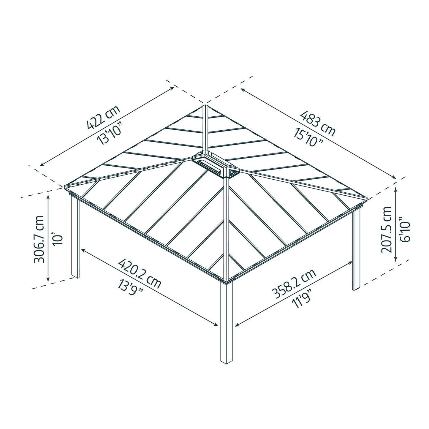 Gazebo sombreado Dallas 422x483 cm