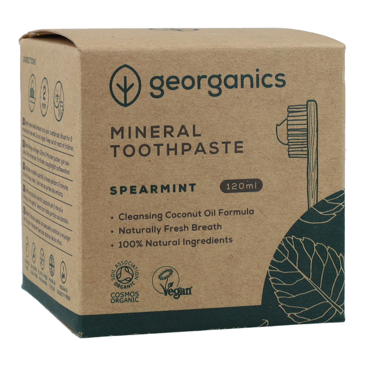 Pasta de dentes natural de hortelã-pimenta e coco Georganics 120 ml