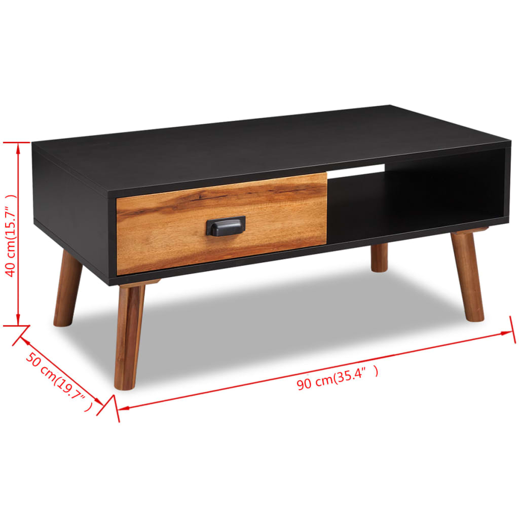 Mesa De Centro De Madera De Acacia Maciza 90x50x40 Cm_3