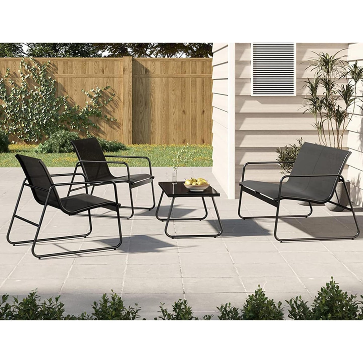 Well Home Juego De 4 Muebles (mesa + 2 Sillas + Banco) En Color Negro_3