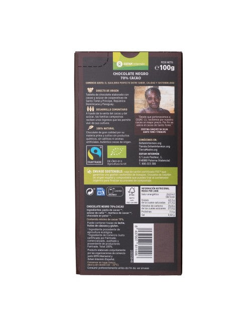 Tablete de Chocolate Negro 70% Biológico Tierra Madre 100g