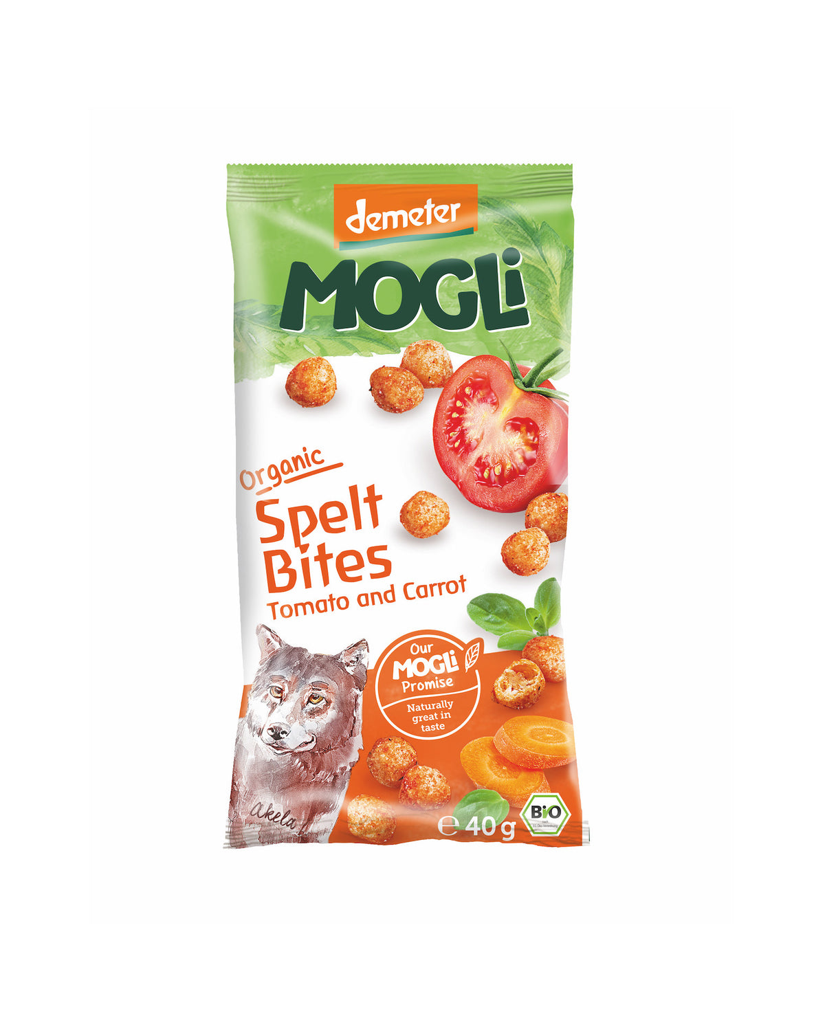 Snack en forma de Bolitas Espelta Tomate Zanahoria Mogli 40 g