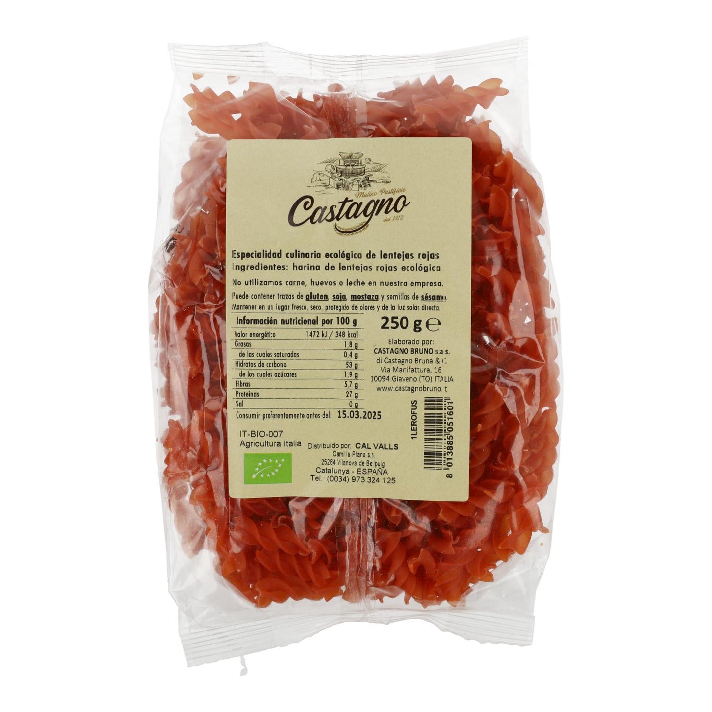 Espirais de Lentilha Vermelha 100% ECO Castagno 250 g