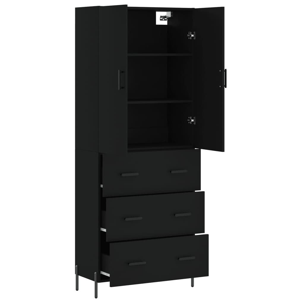 Aparador Alto Madera Contrachapada Negro 69,5x34x180 Cm_3