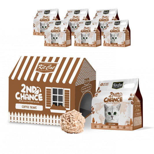 Pack de 6 Kit Cat Arena Eco 2ª Chance - Grãos de Café (Natural) 2,5 Kg Sementes de Café, Ervilha e Mandioca