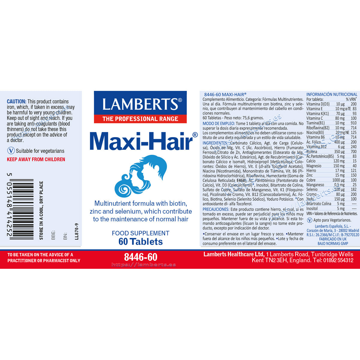 Maxi-Hair, Lamberts, 60 comprimidos