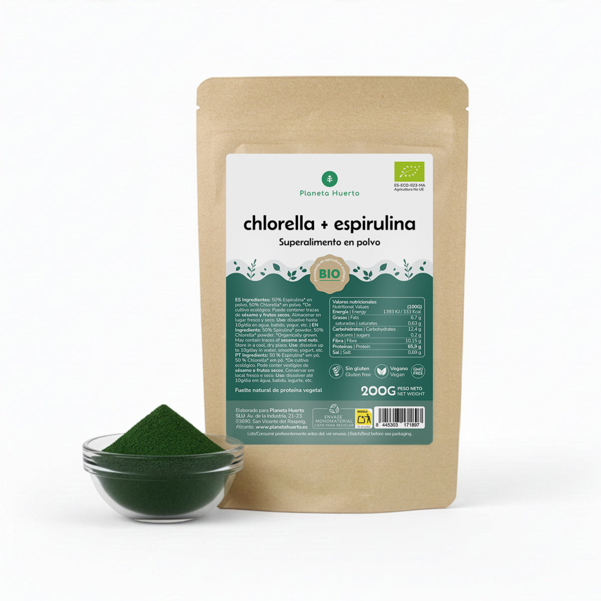Clorela + Spirulina em pó Planeta Huerto 200 g