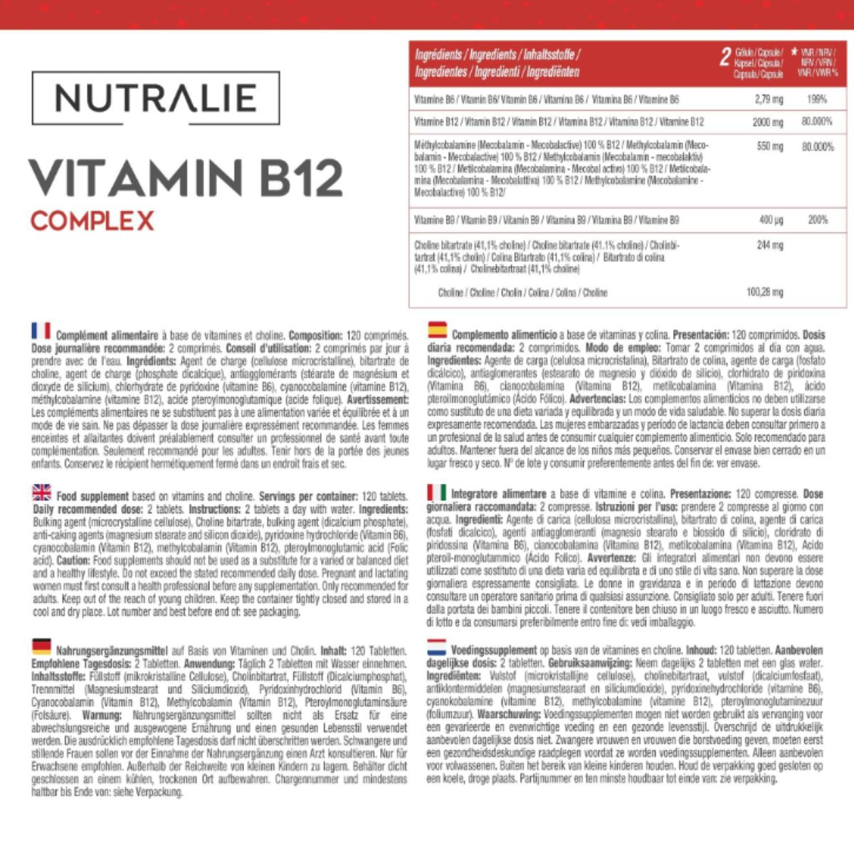 Complexo de Vitamina B12 2000 mcg Cansaço Nutralie 120 comprimidos