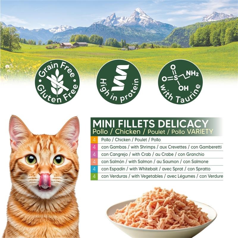 Embalagem variada com 24 latas de Mini Filetes de Frango Delicadeza 80 g
