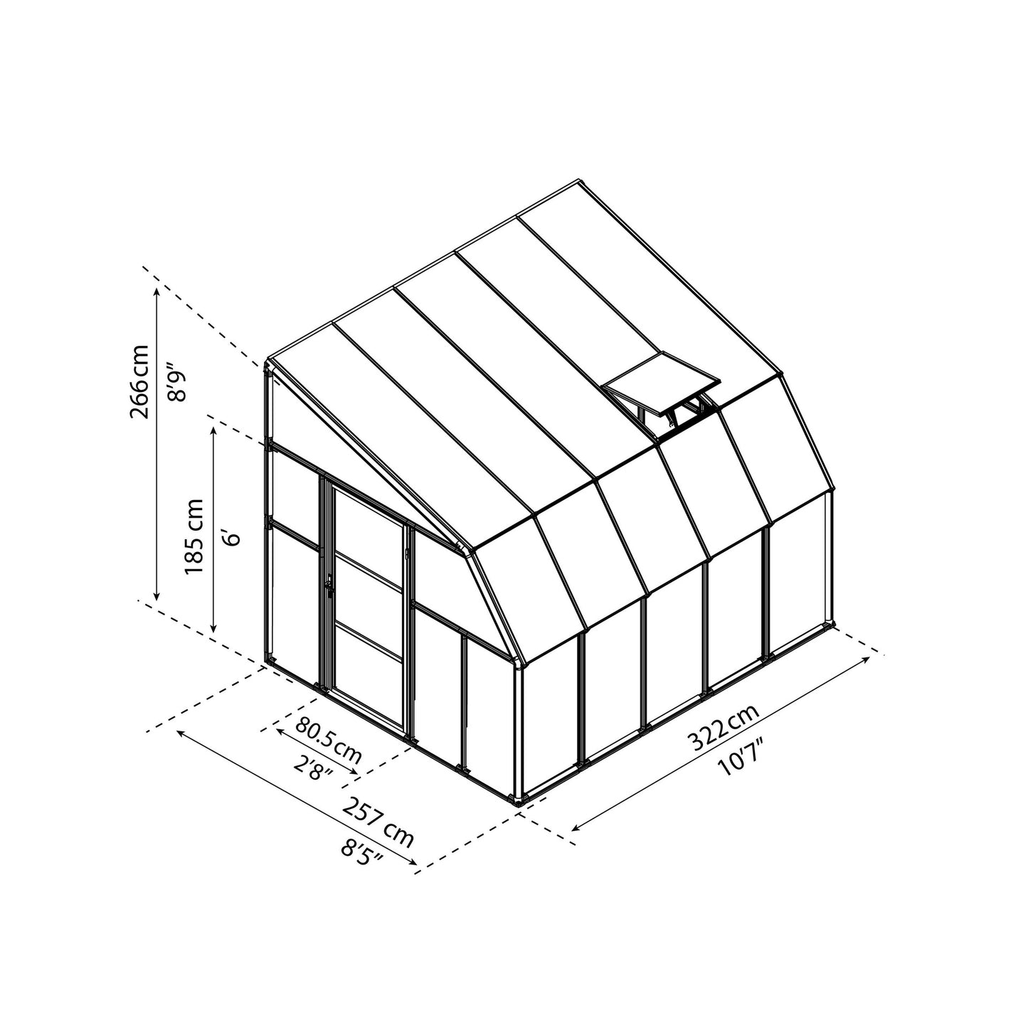 Pérgola fechada para solário 322x257 cm