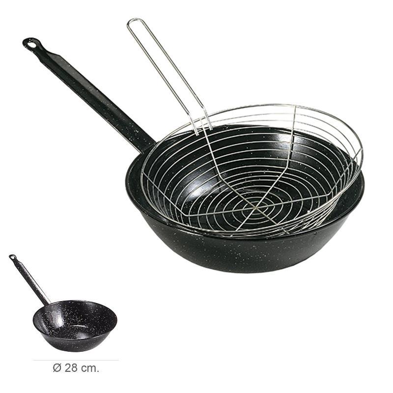 Sarten Esmaltada Con Mango Ø 28 Cm. Con Cestillo Freir_0
