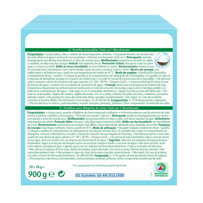 Embalagem de 10 tabletes de refrigerante Frosch para máquina de lavar louça, 50 unidades (tamanho familiar)