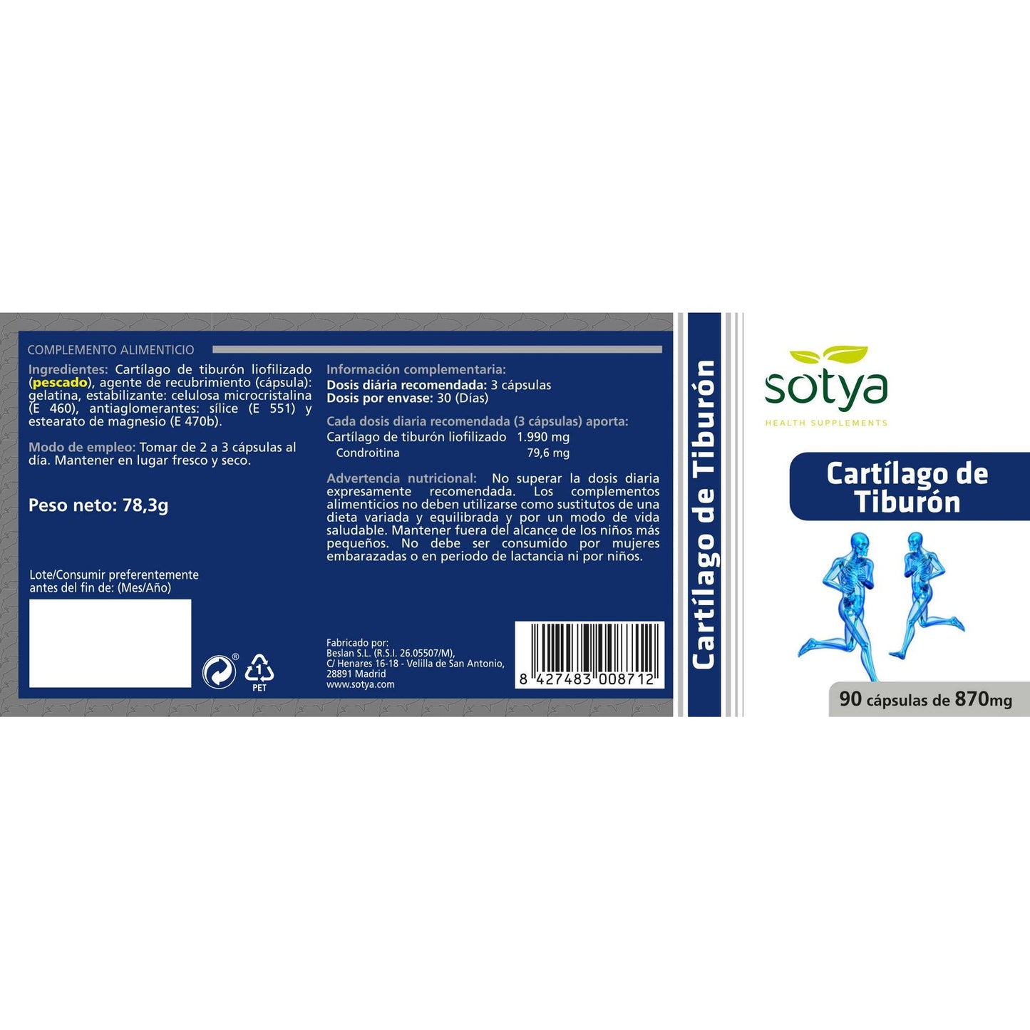 Cartilagem de Tubarão 750 mg Sotya, 90 cápsulas