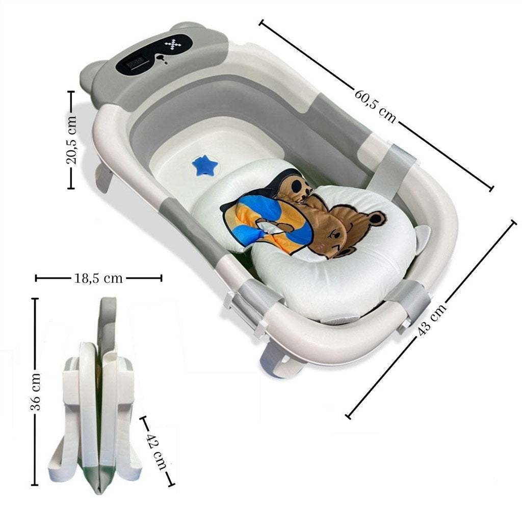 Bathby Bañera Plegable Para Bebés Recién Nacidos, Cojín Oso, Termómetro, Patas Antideslizantes (gris Oso)_5
