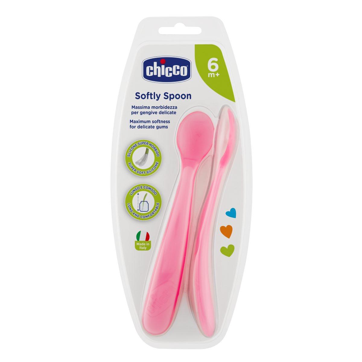 Colher de silicone Chicco 6m+ 2 unidades rosa