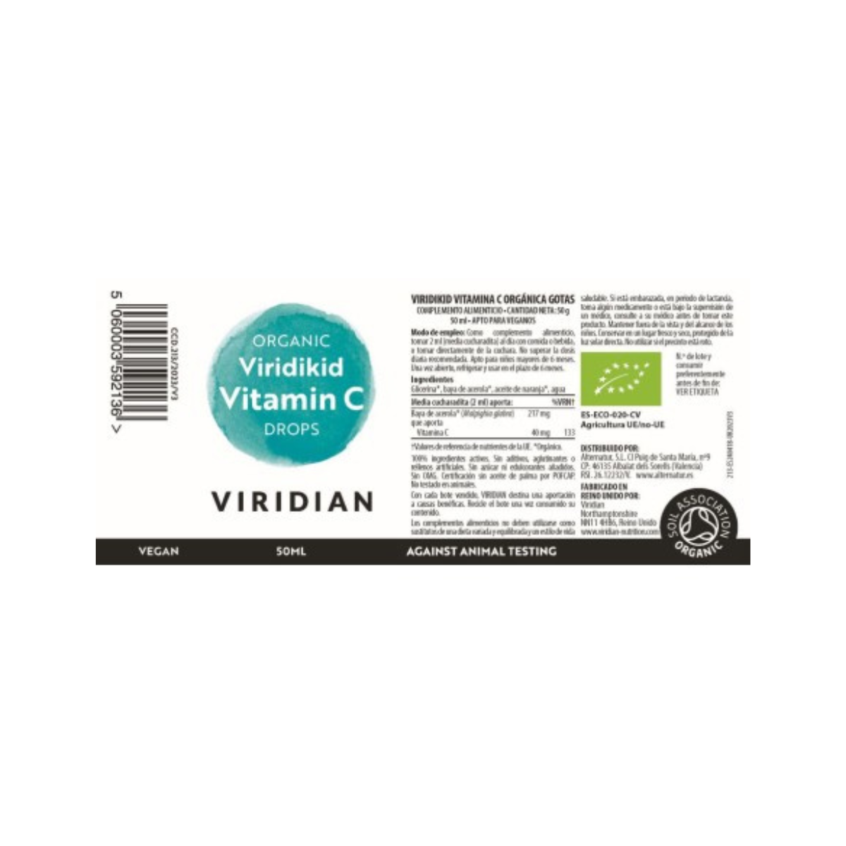Gotas de vitamina C biológica Viridikid Viridian 50 ml