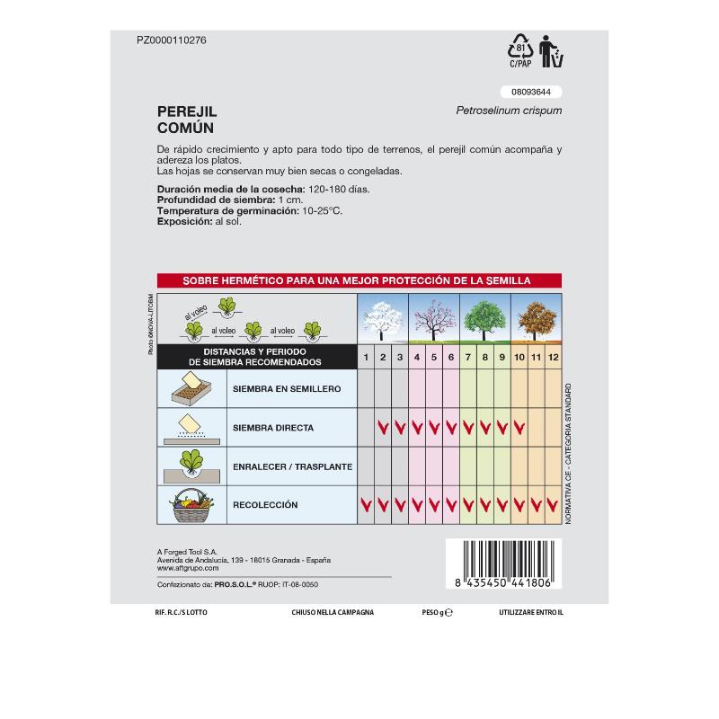 Semillas Perejil Comun (8 Gramos) Semillas Verduras, Horticultura, Horticola, Semillas Huerto.