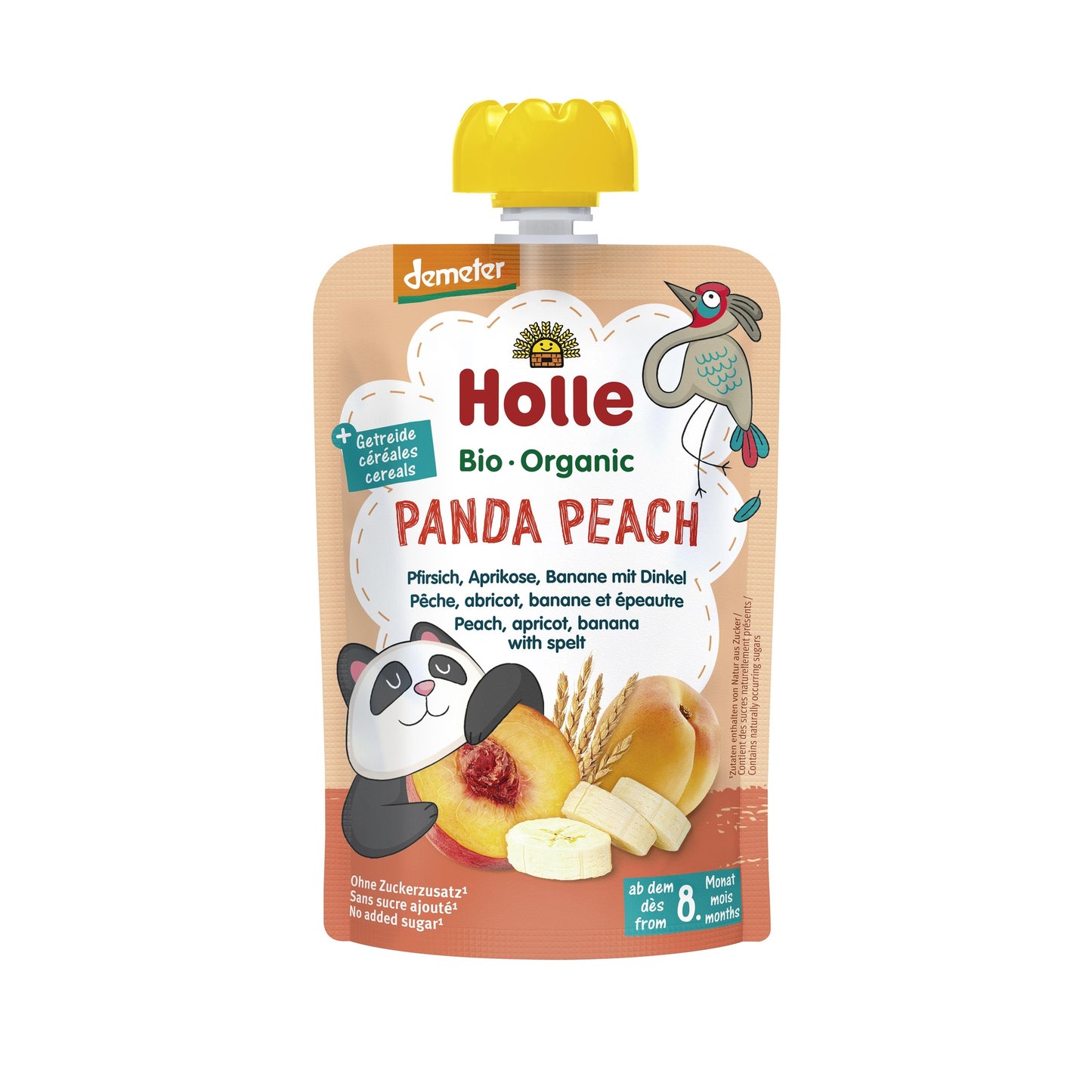 PANDA PEACH - Pêssego, Damasco, Banana e Espelta (a partir dos 8 meses) Biológico/Dem Holle 100g