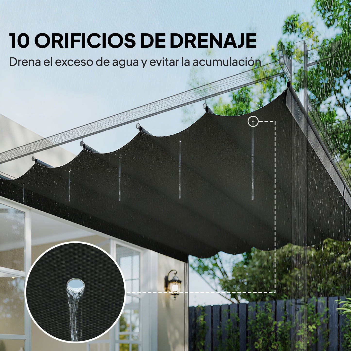 Outsunny Cubierta Para Pérgola Retráctil 3,5x2,6 M Para Marco De 4x3 M Gris_5