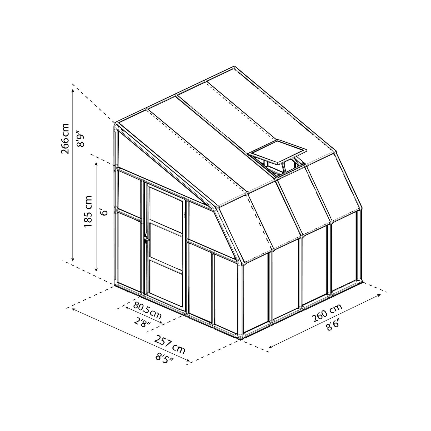 Pérgola fechada para solário 260x257 cm
