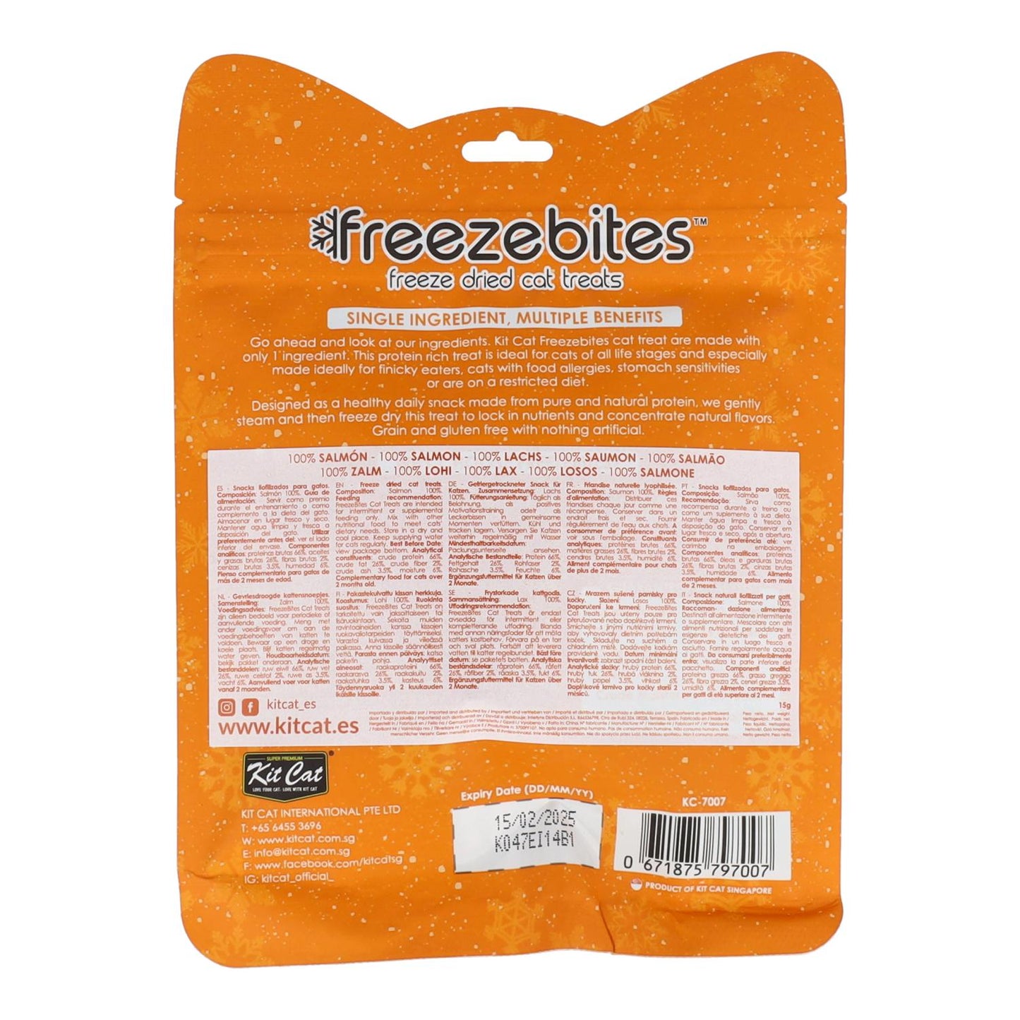 Kit Cat FreezeBites - Salmão 15 g Petisco natural liofilizado para gatos