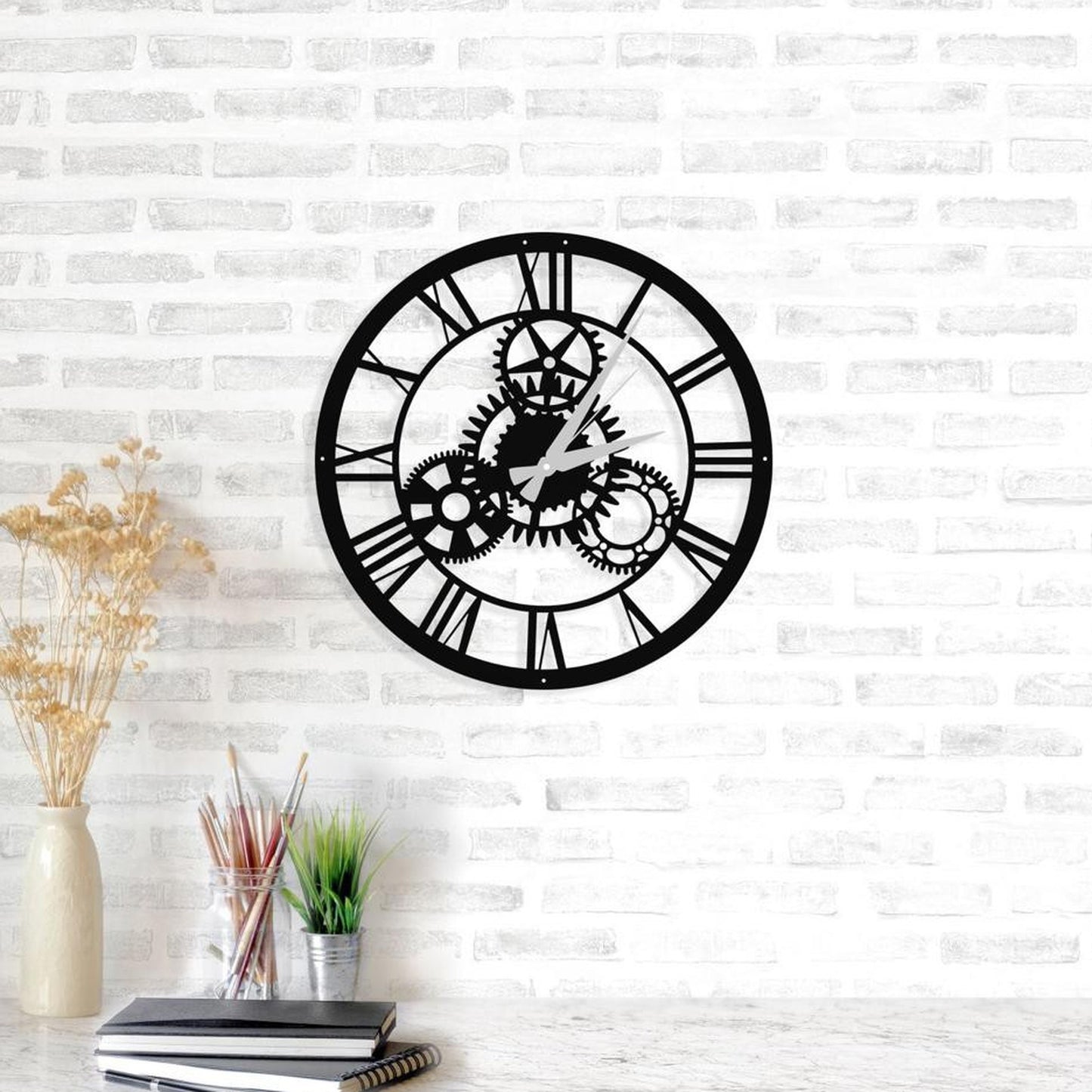Reloj De Pared Circular Metal Estilo Engranajes_2
