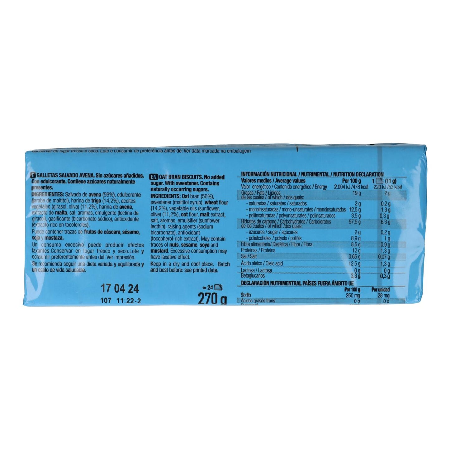 Bolachas de Aveia com Farelo Santiveri 0% açúcar 270 g