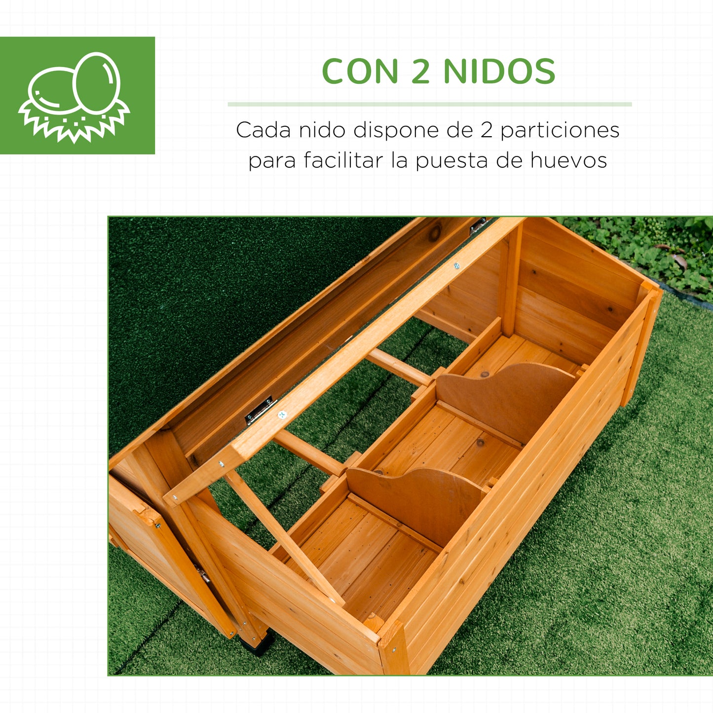 Pawhut Gallinero De Madera Con Bandeja Techo Abatible 2 Nidos Y Bandeja_5