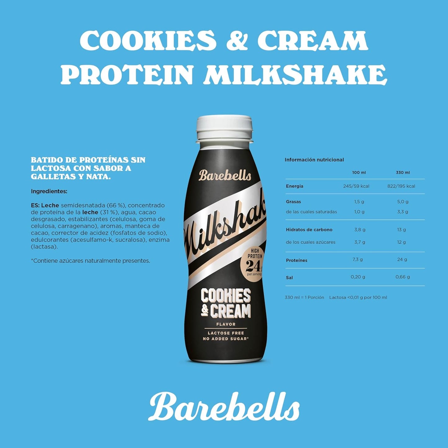 Batido Proteico 24 Gramos De Proteína Sabor Cookies & Cream 330ml Barebells_2