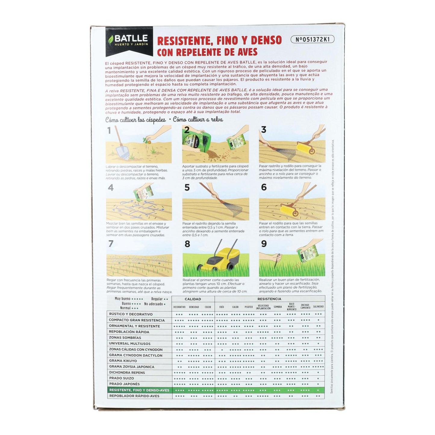 Batlle 1kg sementes de erva fina e densa resistente com repelente de pássaros