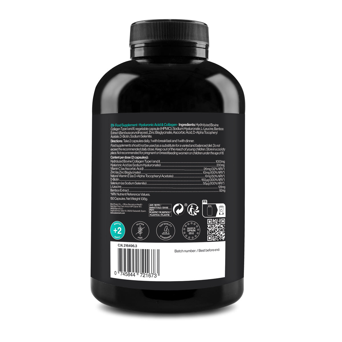 Ácido Hialurónico e Colagénio, Zenement, 150 cápsulas