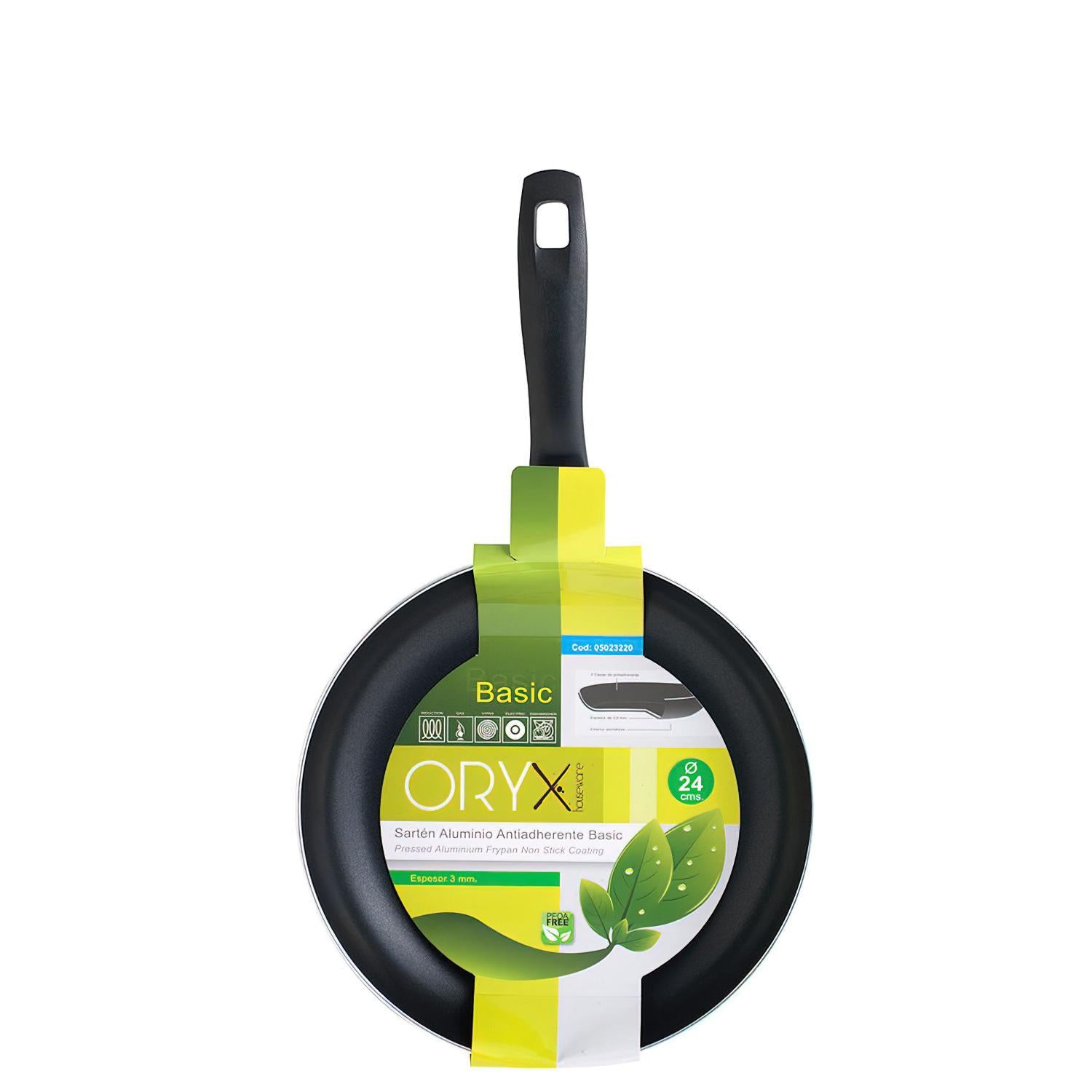 Oryx Sartén Aluminio Antiadherente Basic, Alta Resistencia, Apta Inducción, Libre Pfoa, Diámetro 24 Cm, Espesor 3 Mm.