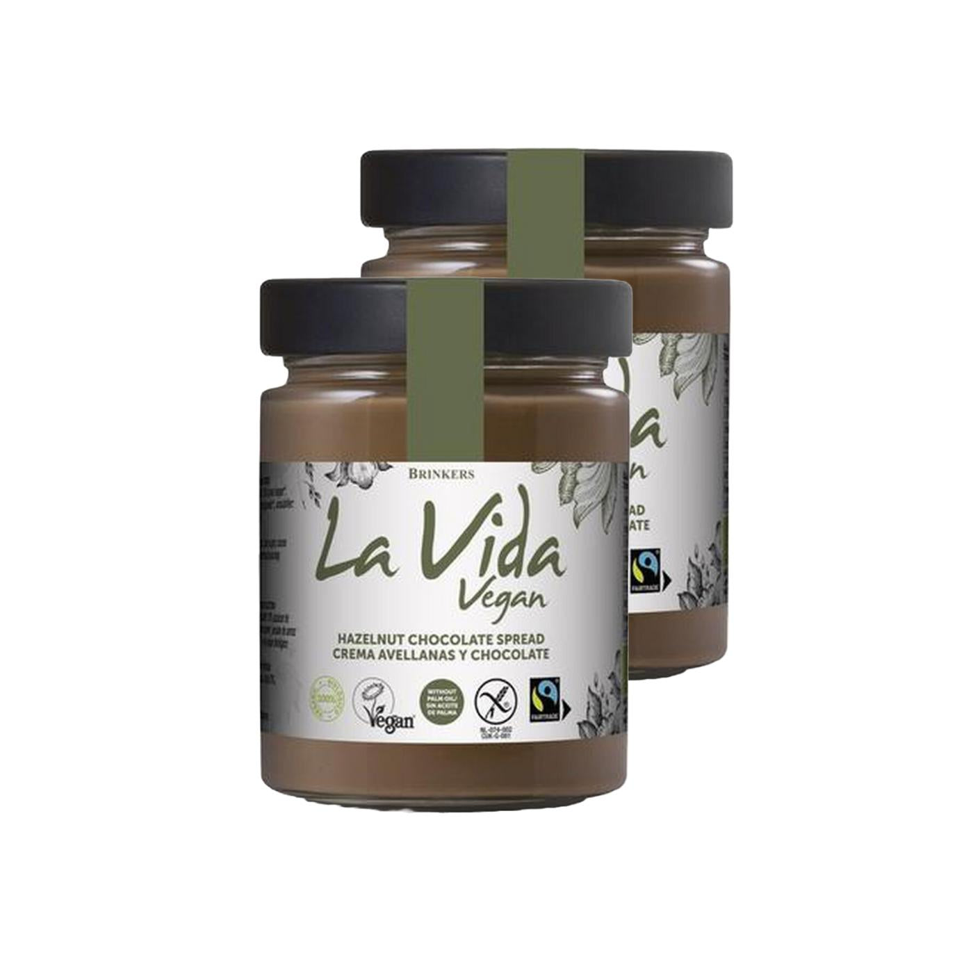 Pack de 2 Cremes Vegan de Chocolate e Avelã, Sem Glúten, La Vida Vegan, 600 g